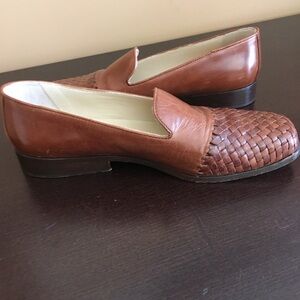 Joan & David Tan Leather Woven Loafers